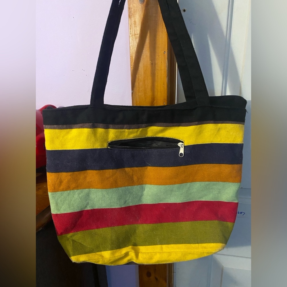Multi Colored Canvas Tote With Nylon Lining